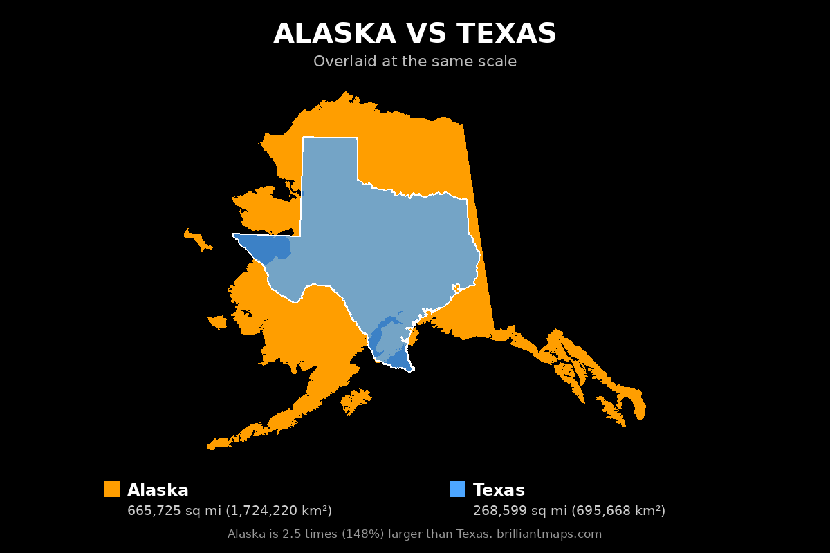 Alaska vs Texas Size Comparison Map