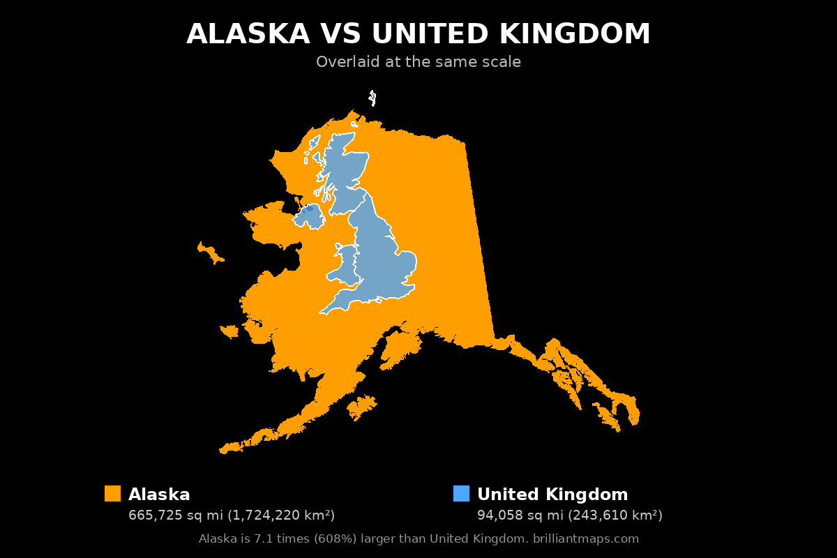 Alaska vs United Kingdom Size Comparison Map