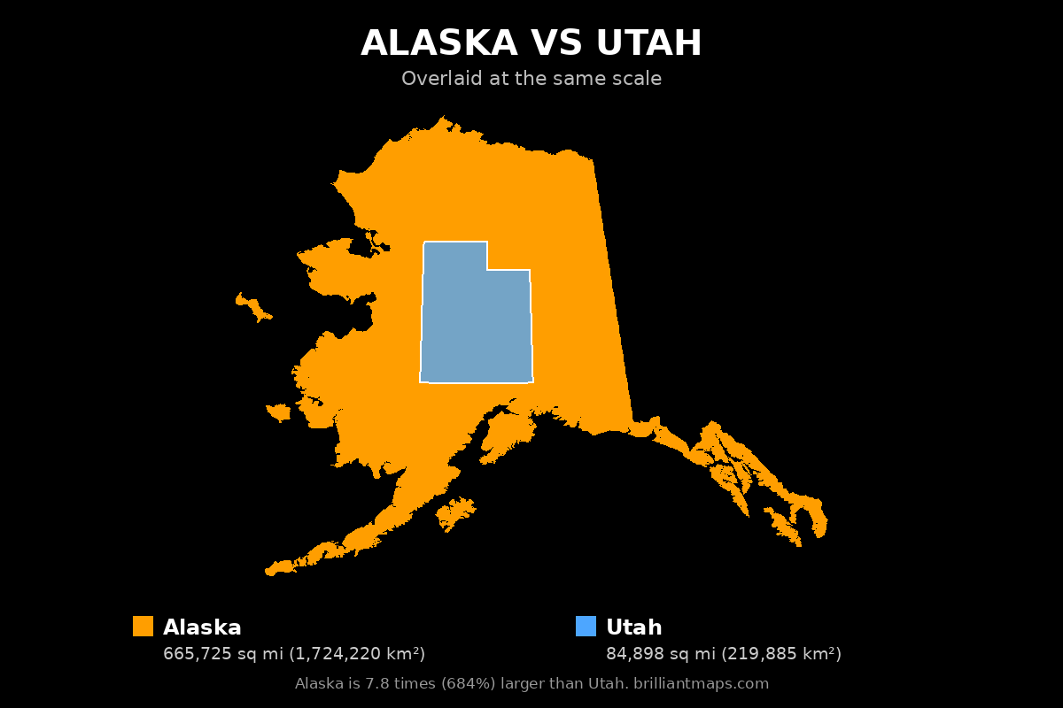 Alaska vs Utah Size Comparison Map