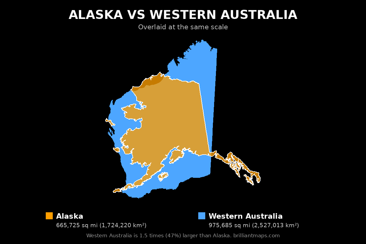 Alaska vs Western Australia Size Comparison Map