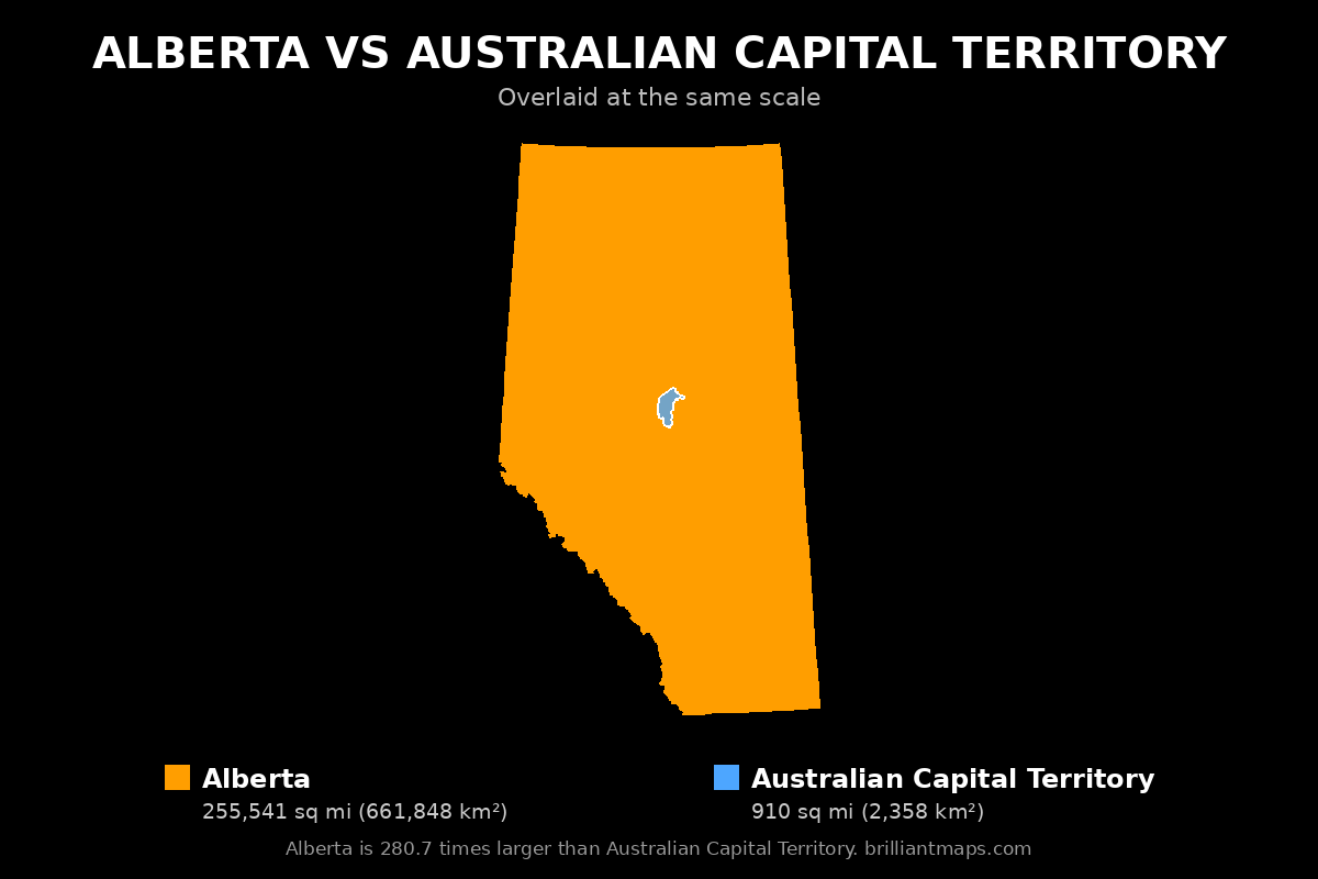 Alberta vs Australian Capital Territory Size Comparison Map