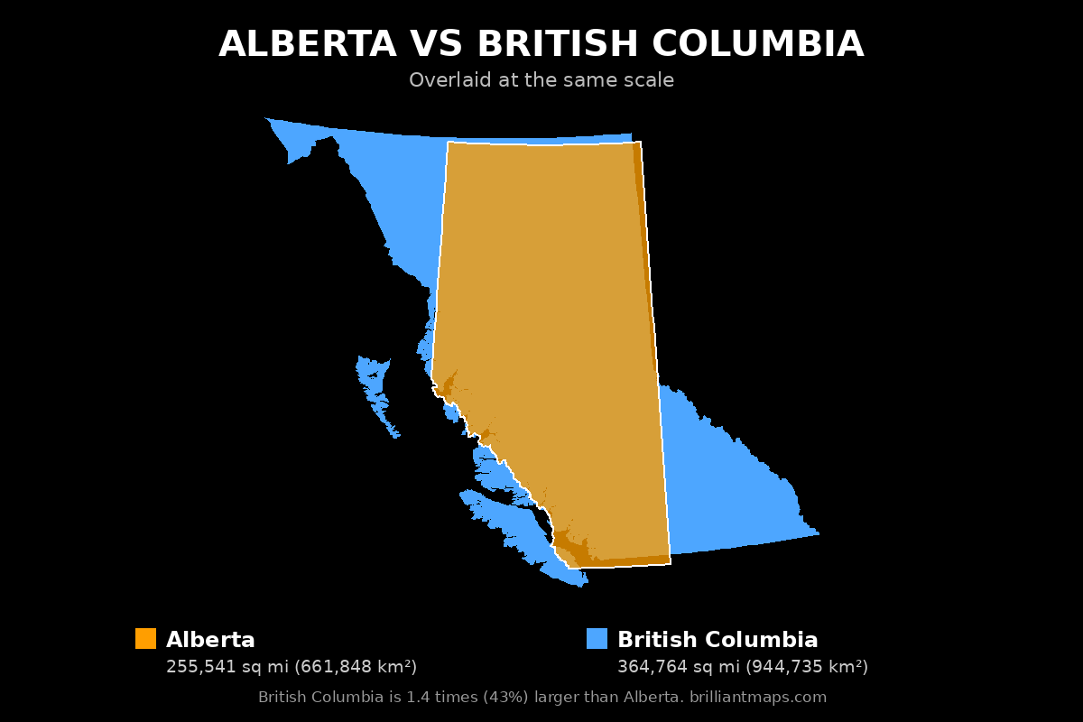 Alberta vs British Columbia Size Comparison Map