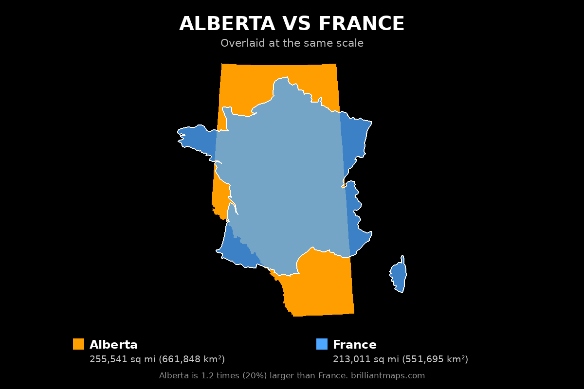 Alberta vs France Size Comparison Map