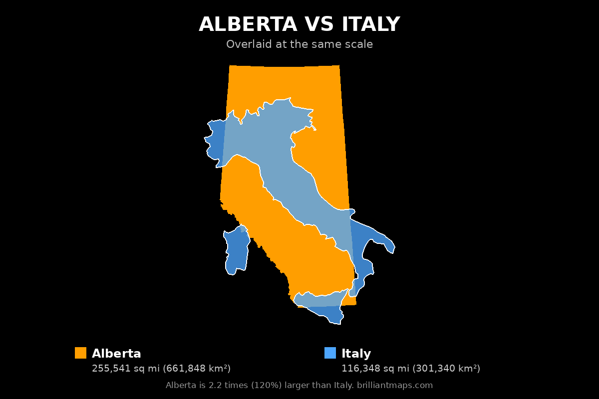 Alberta vs Italy Size Comparison Map