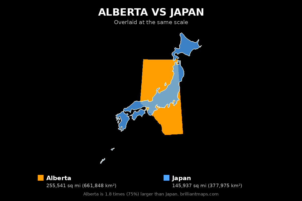 Alberta vs Japan Size Comparison Map