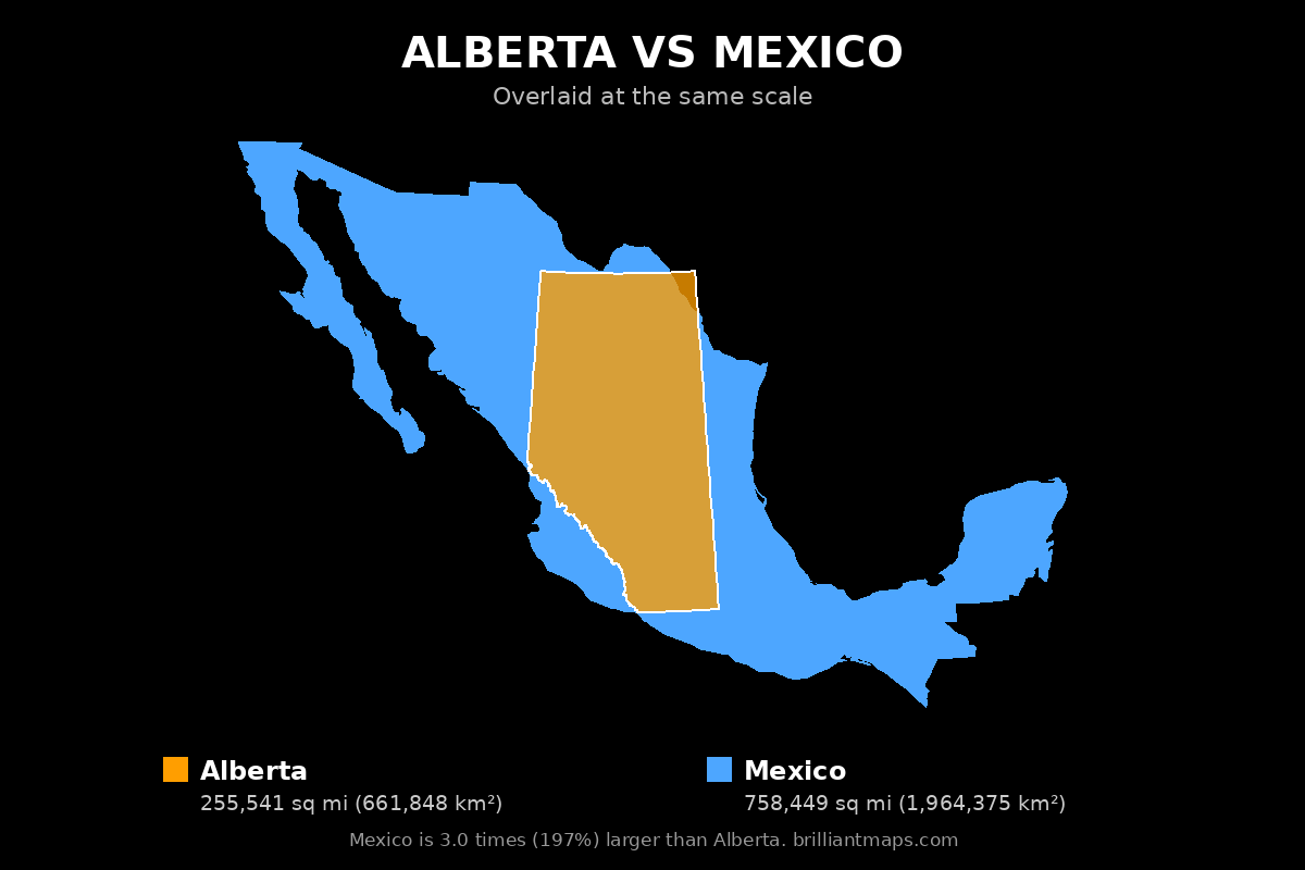 Alberta vs Mexico Size Comparison Map