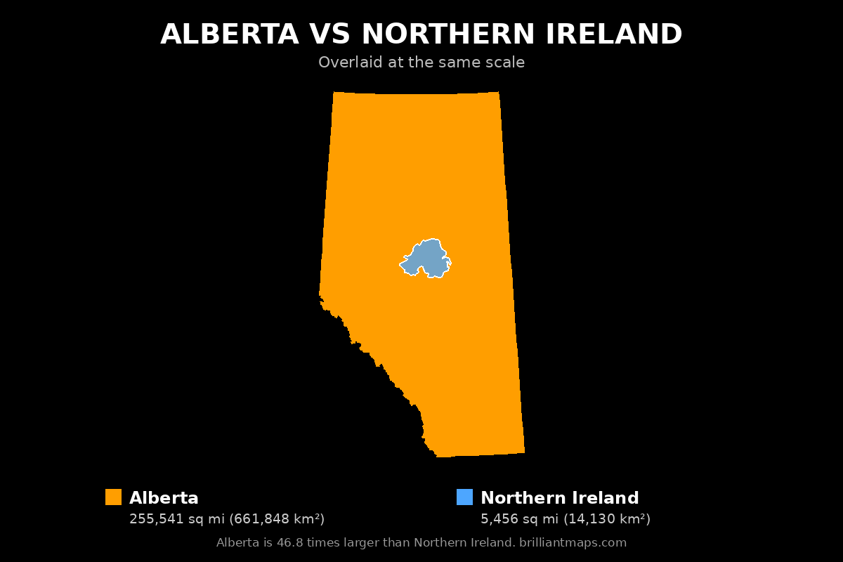 Alberta vs Northern Ireland Size Comparison Map