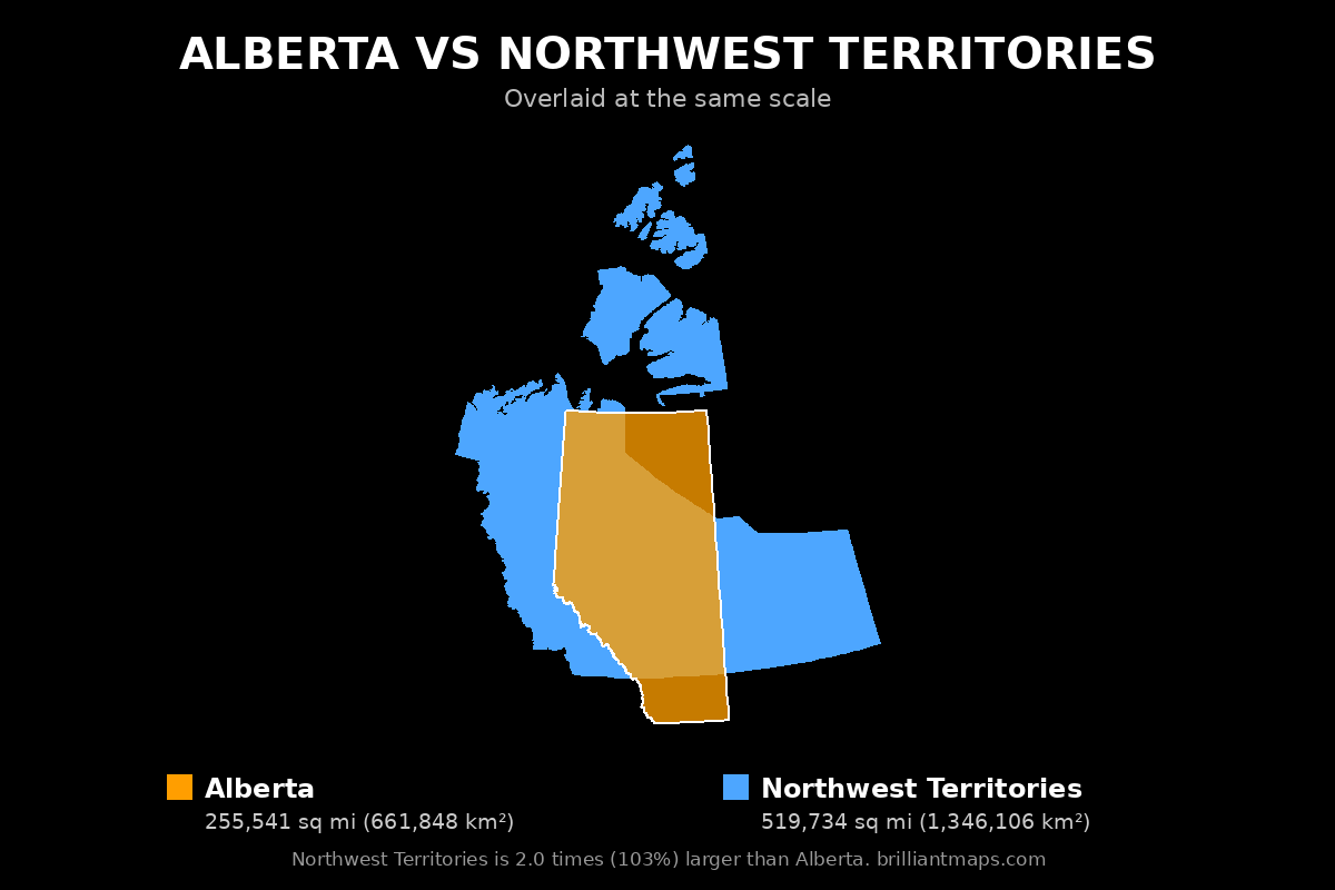 Alberta vs Northwest Territories Size Comparison Map