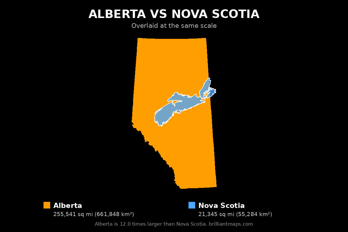 Alberta vs Nova Scotia Size Comparison Map