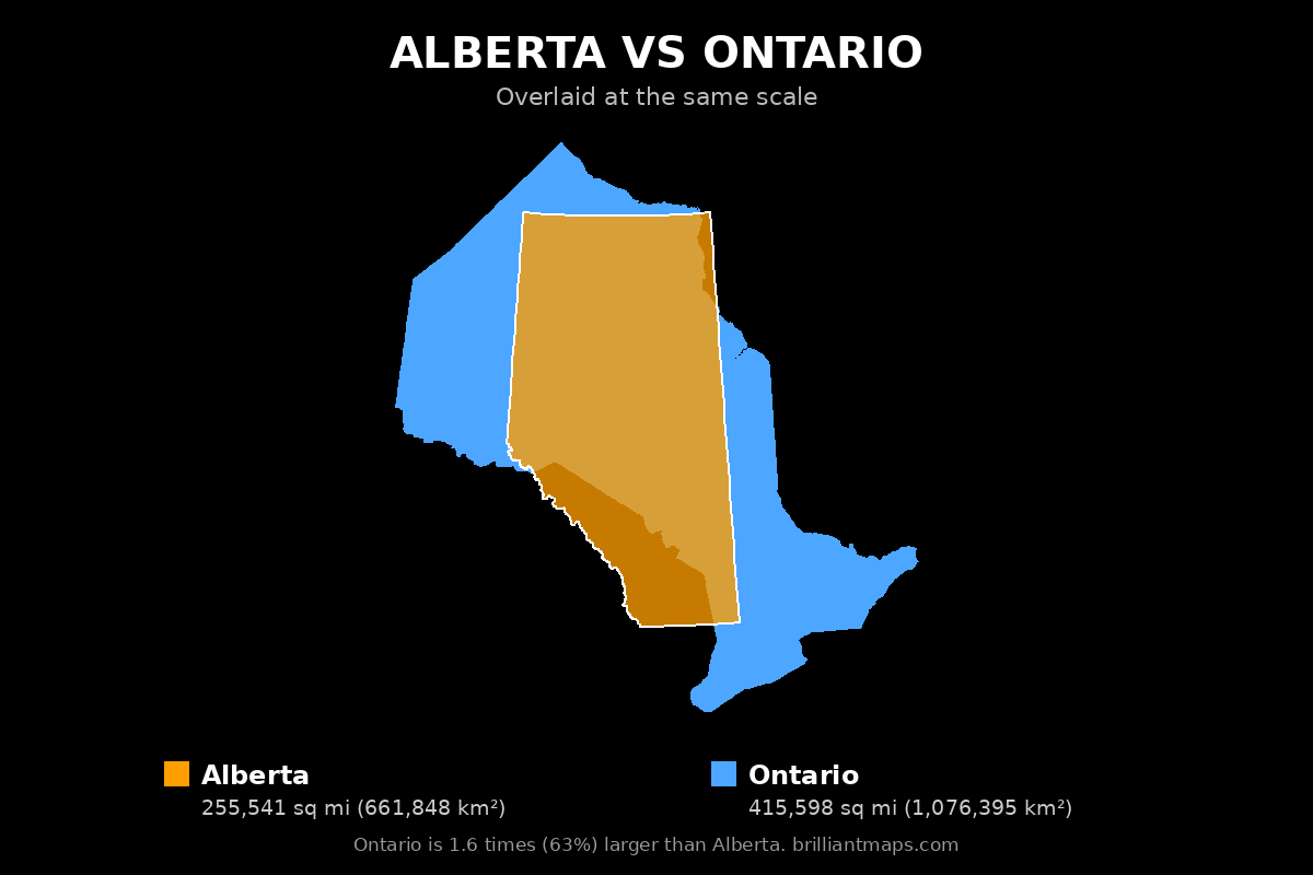 Alberta vs Ontario Size Comparison Map