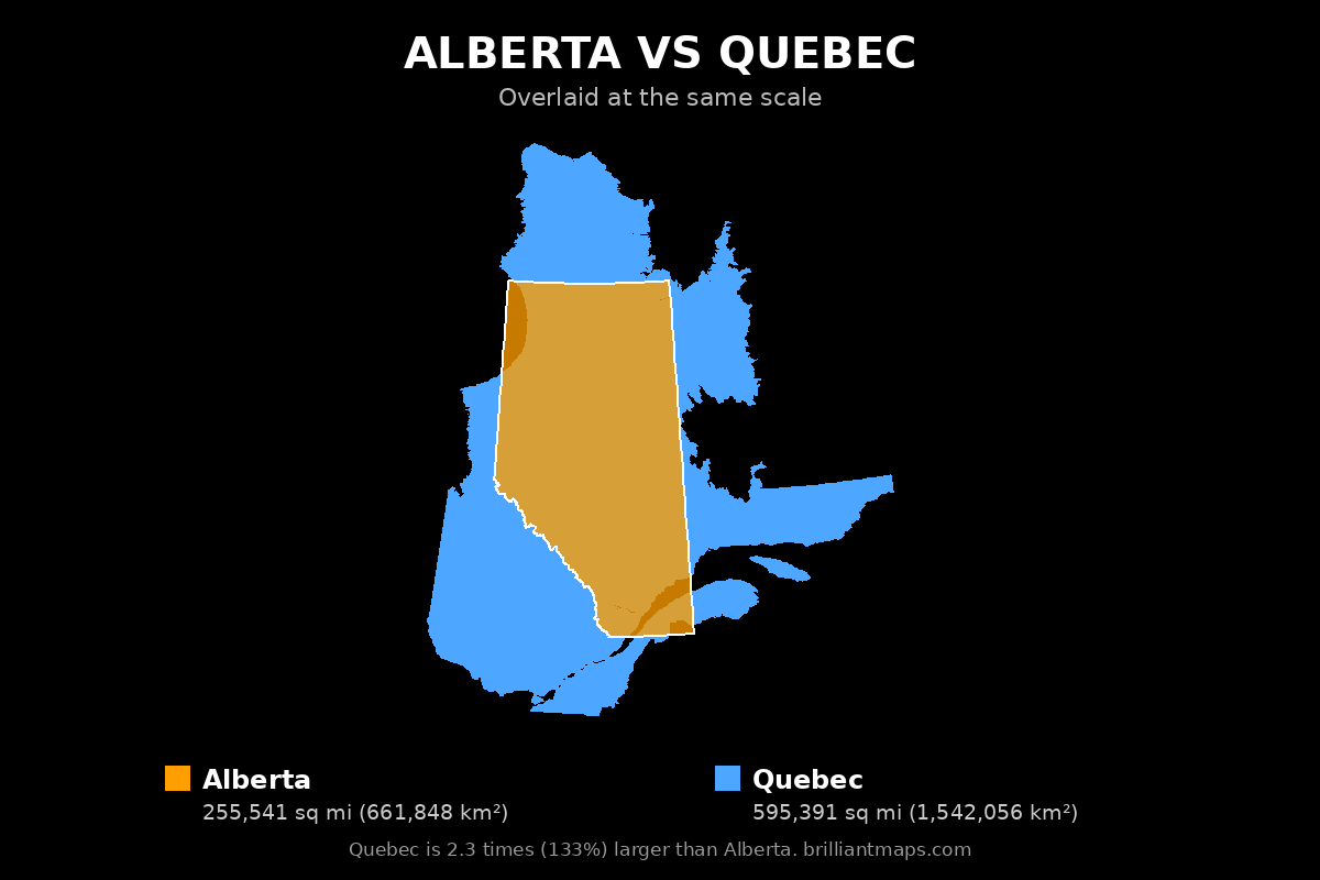 Alberta vs Quebec Size Comparison Map