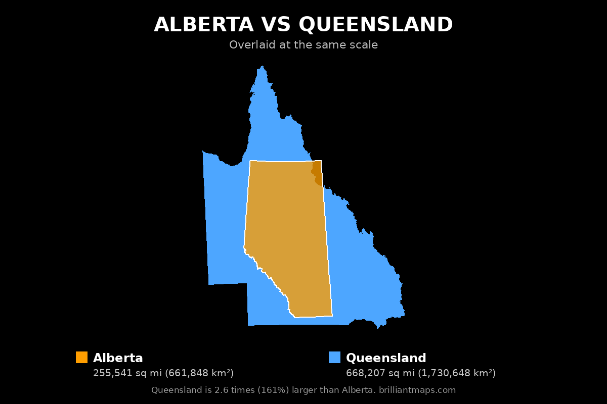 Alberta vs Queensland Size Comparison Map