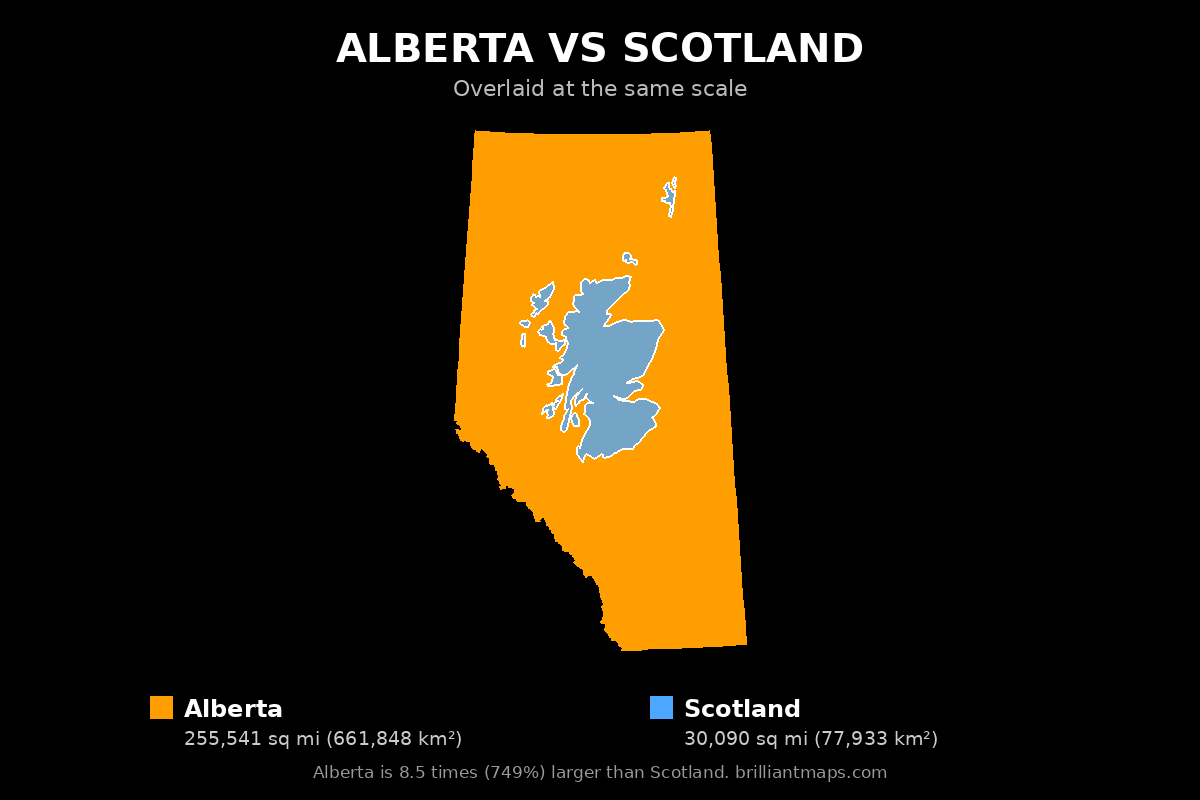 Alberta vs Scotland Size Comparison Map