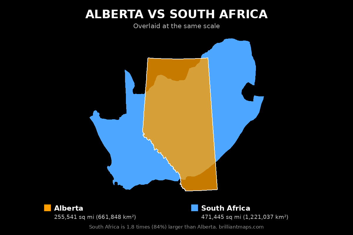 Alberta vs South Africa Size Comparison Map