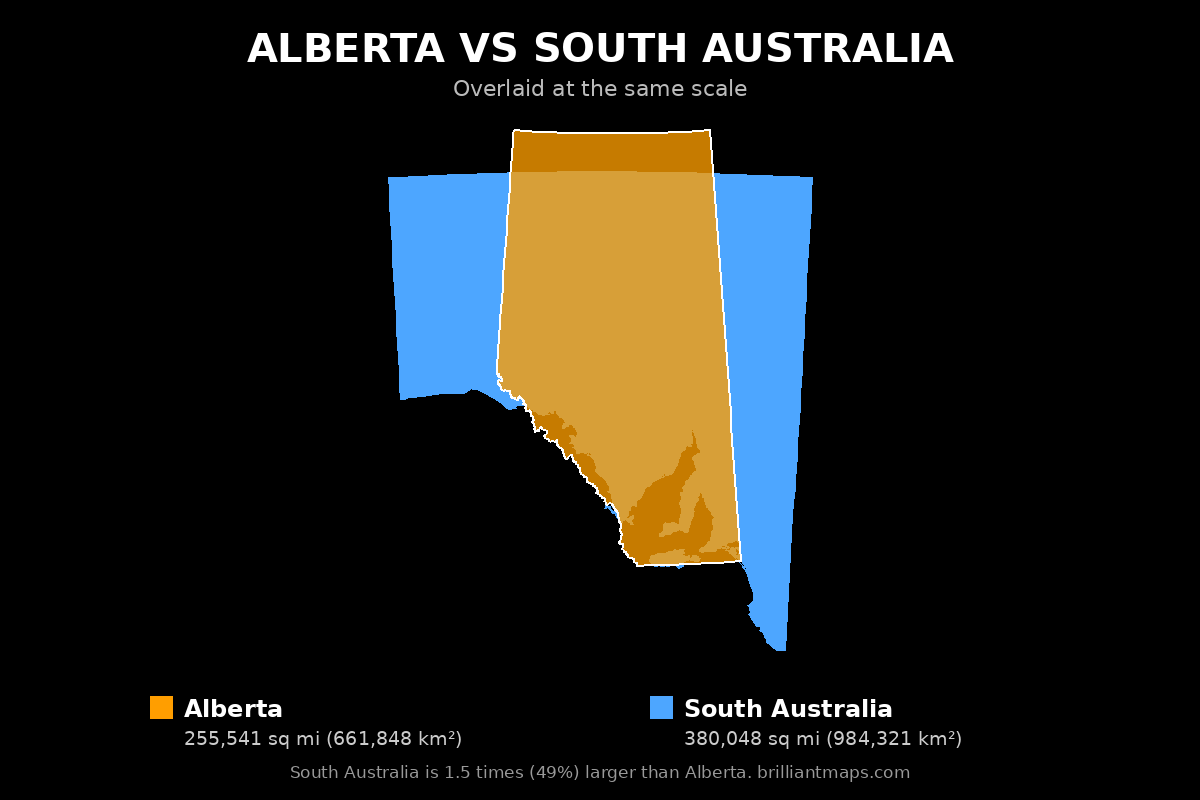 Alberta vs South Australia Size Comparison Map