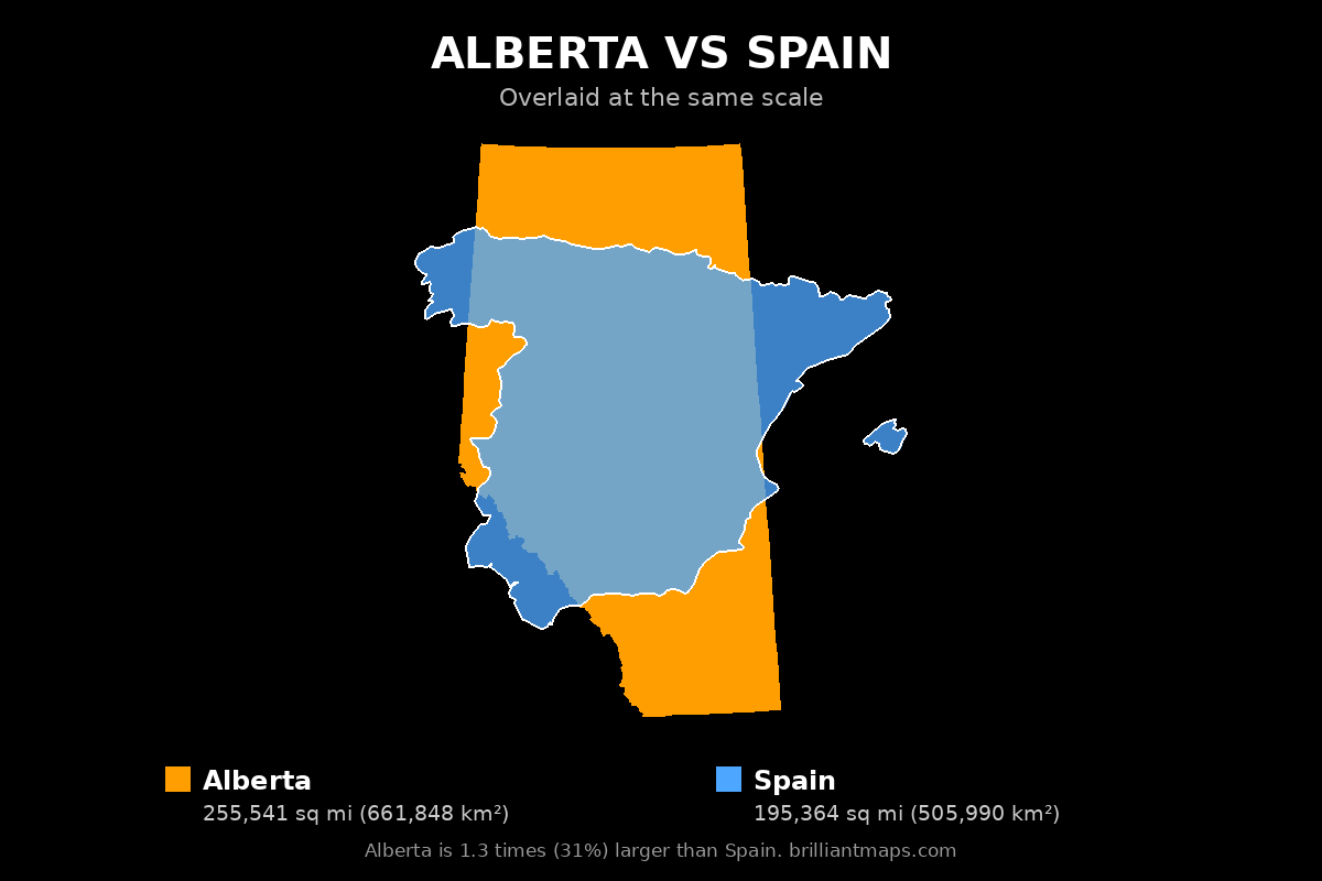 Alberta vs Spain Size Comparison Map