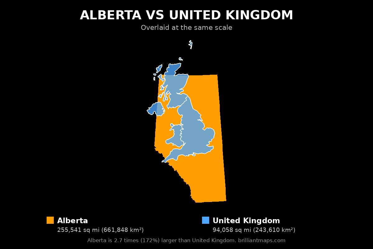 Alberta vs United Kingdom Size Comparison Map