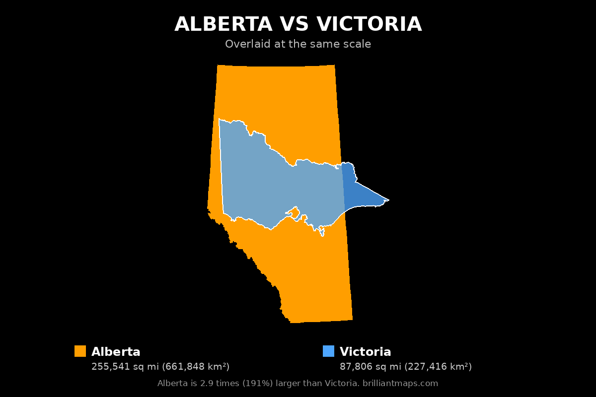 Alberta vs Victoria Size Comparison Map