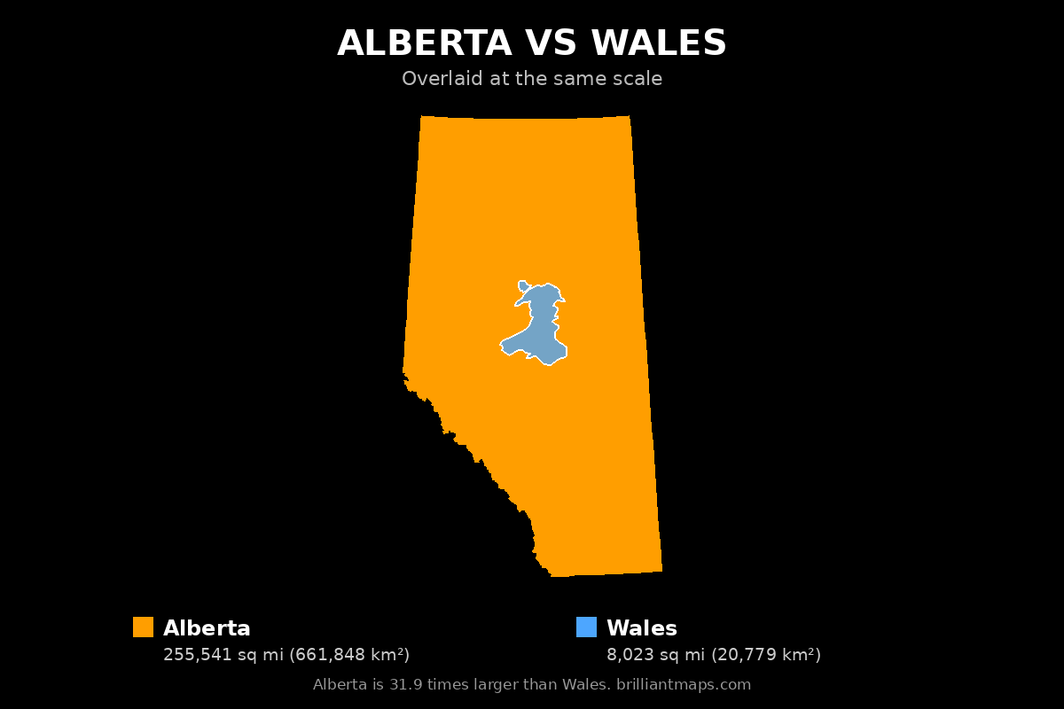Alberta vs Wales Size Comparison Map