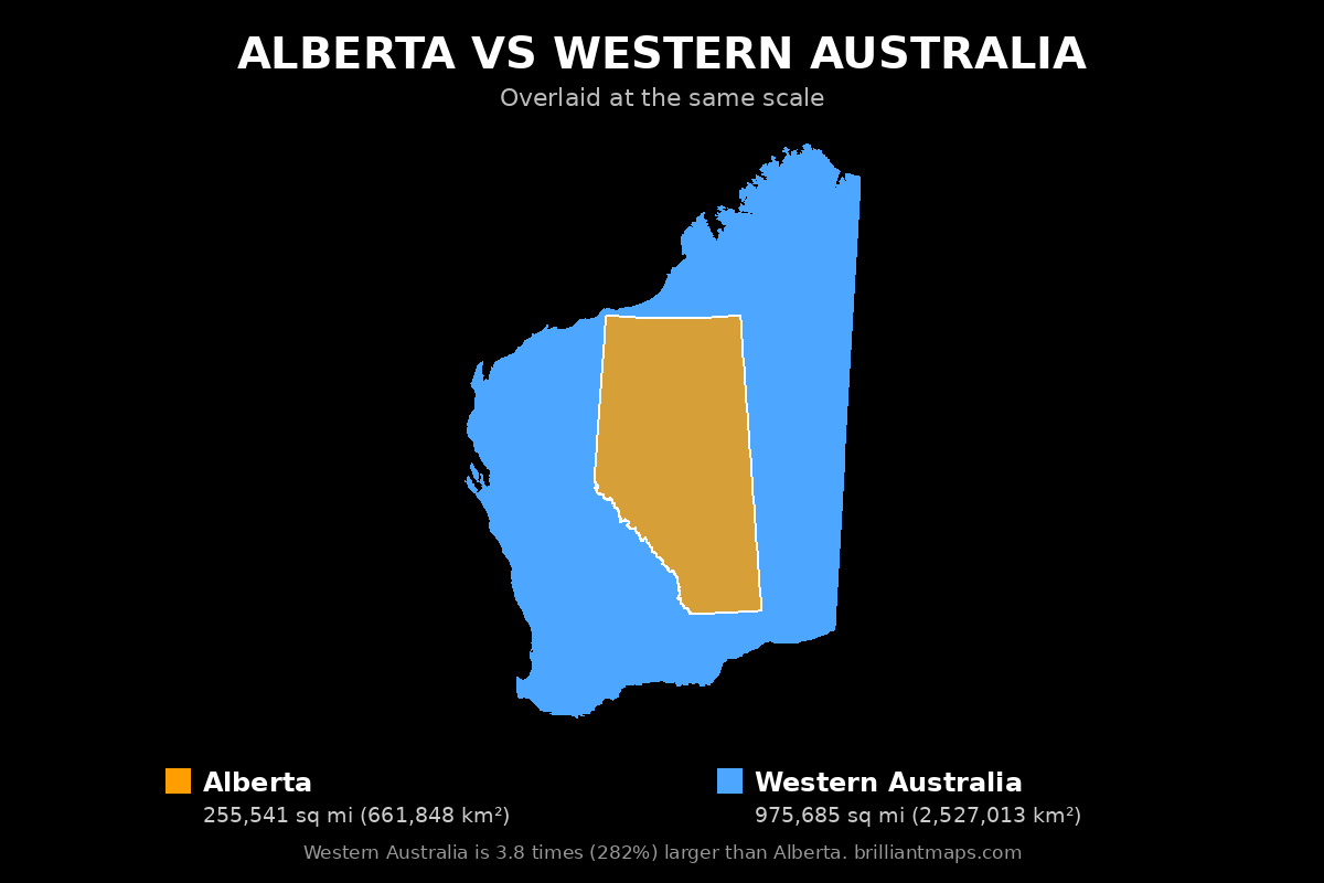 Alberta vs Western Australia Size Comparison Map