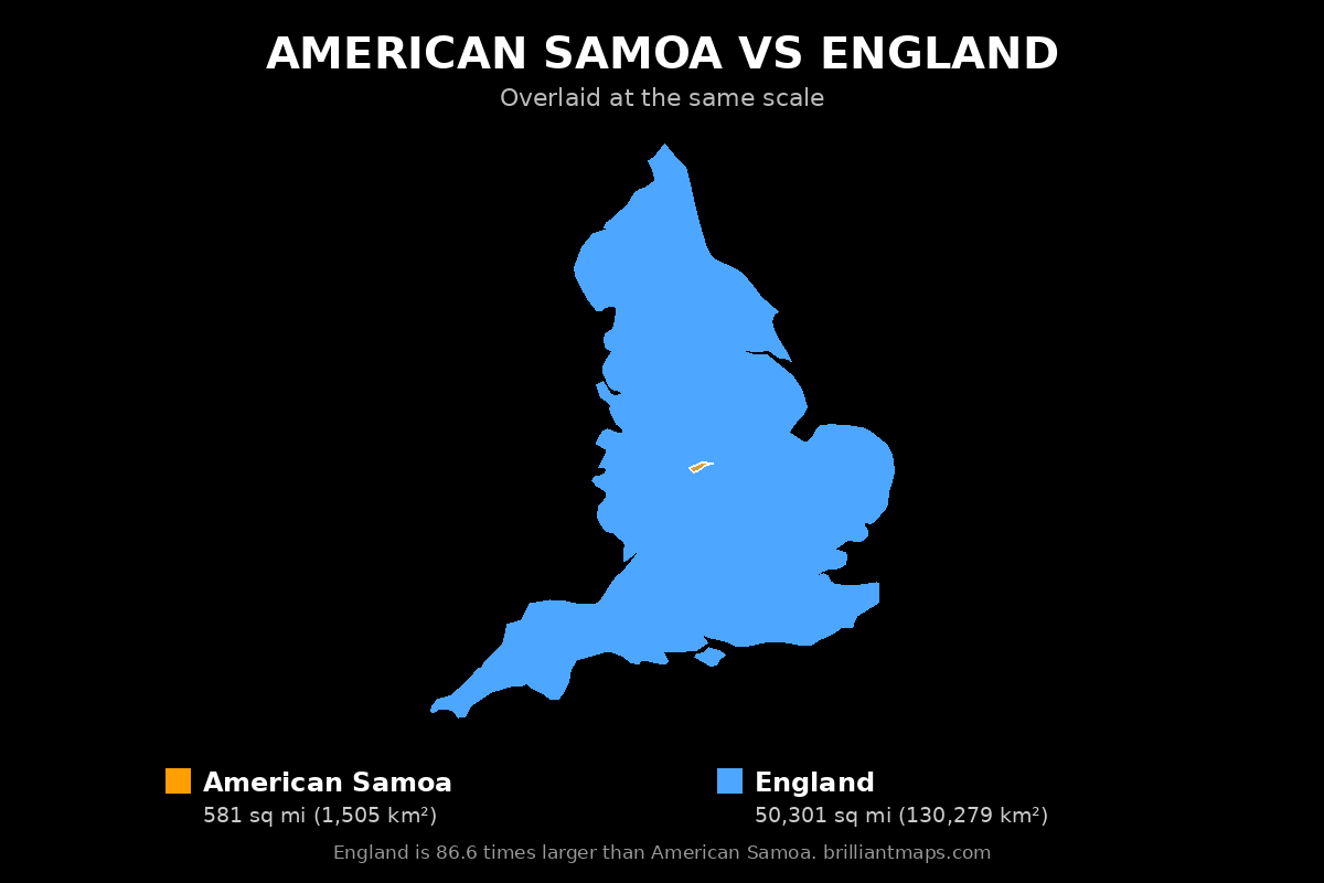 American Samoa vs England Size Comparison Map