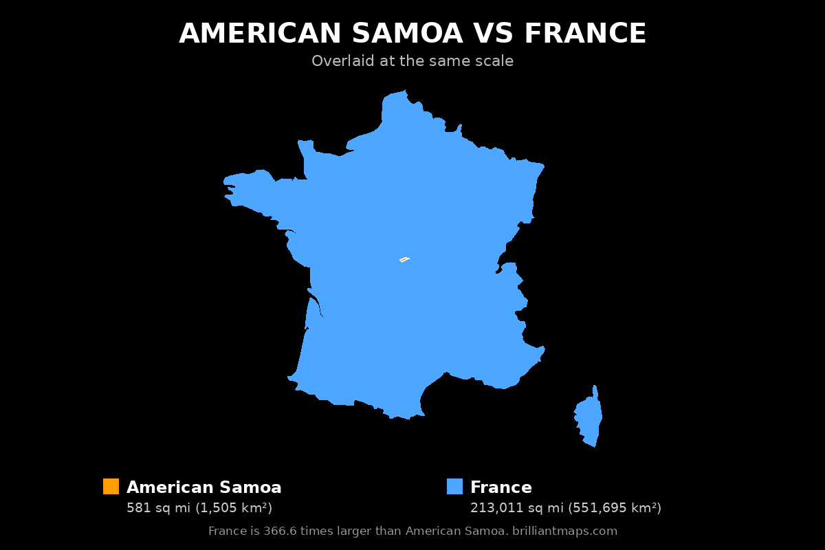 American Samoa vs France Size Comparison Map