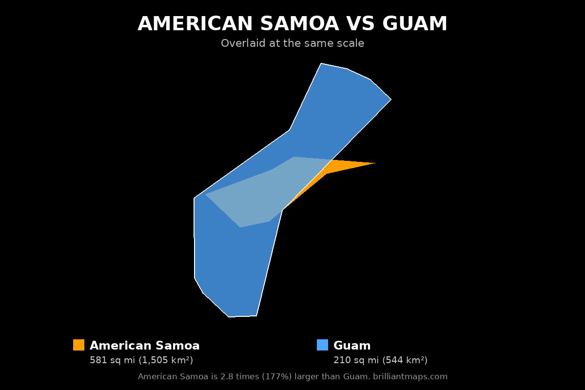 American Samoa vs Guam Size Comparison Map