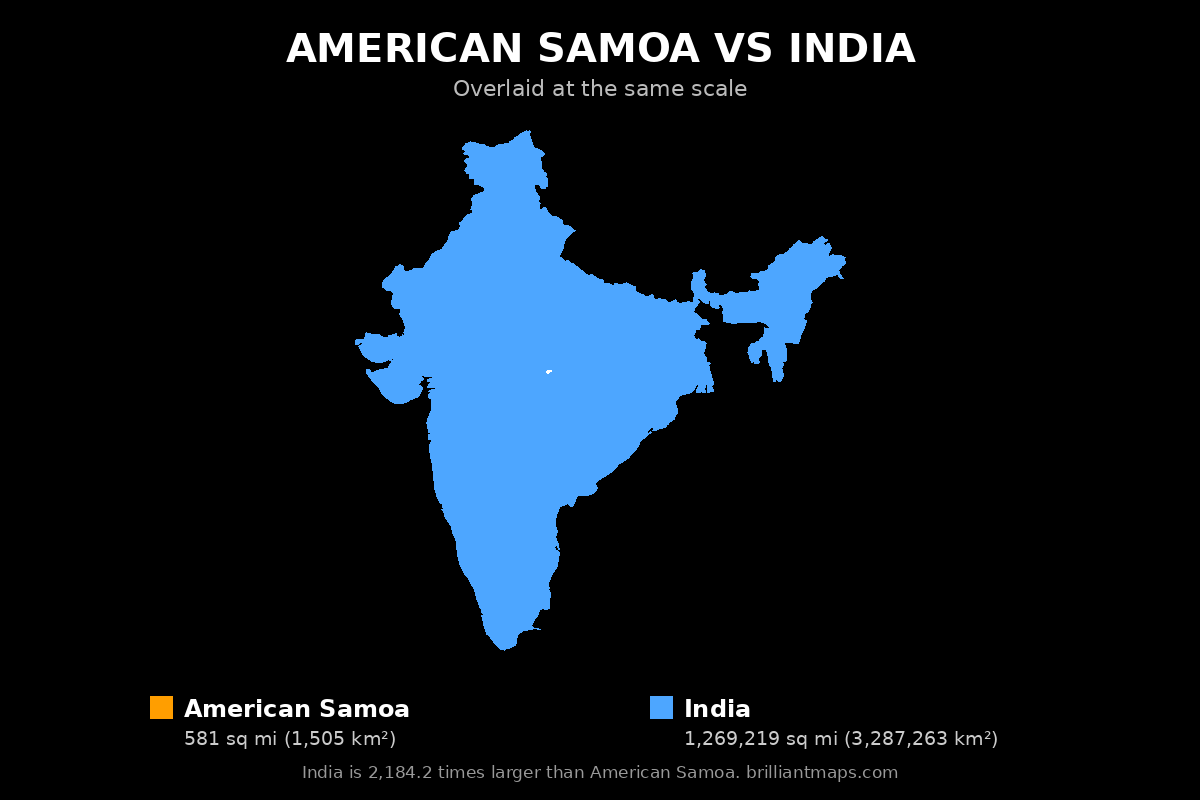 American Samoa vs India Size Comparison Map