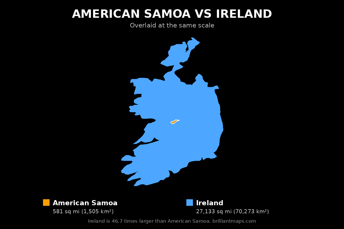 American Samoa vs Ireland Size Comparison Map