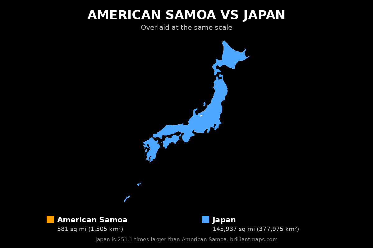American Samoa vs Japan Size Comparison Map