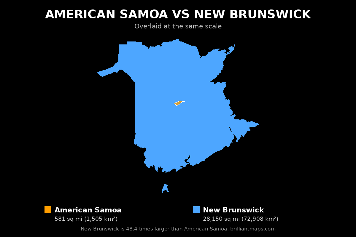 American Samoa vs New Brunswick Size Comparison Map