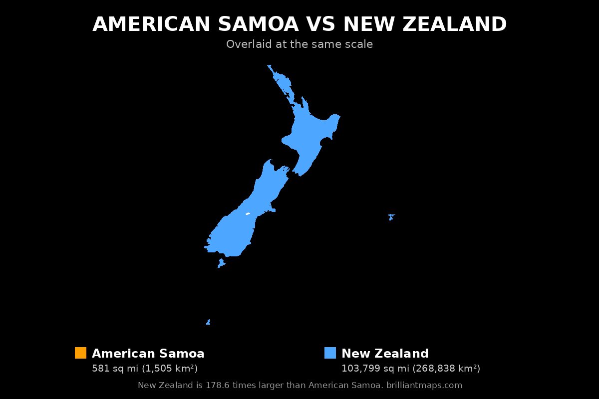 American Samoa vs New Zealand Size Comparison Map