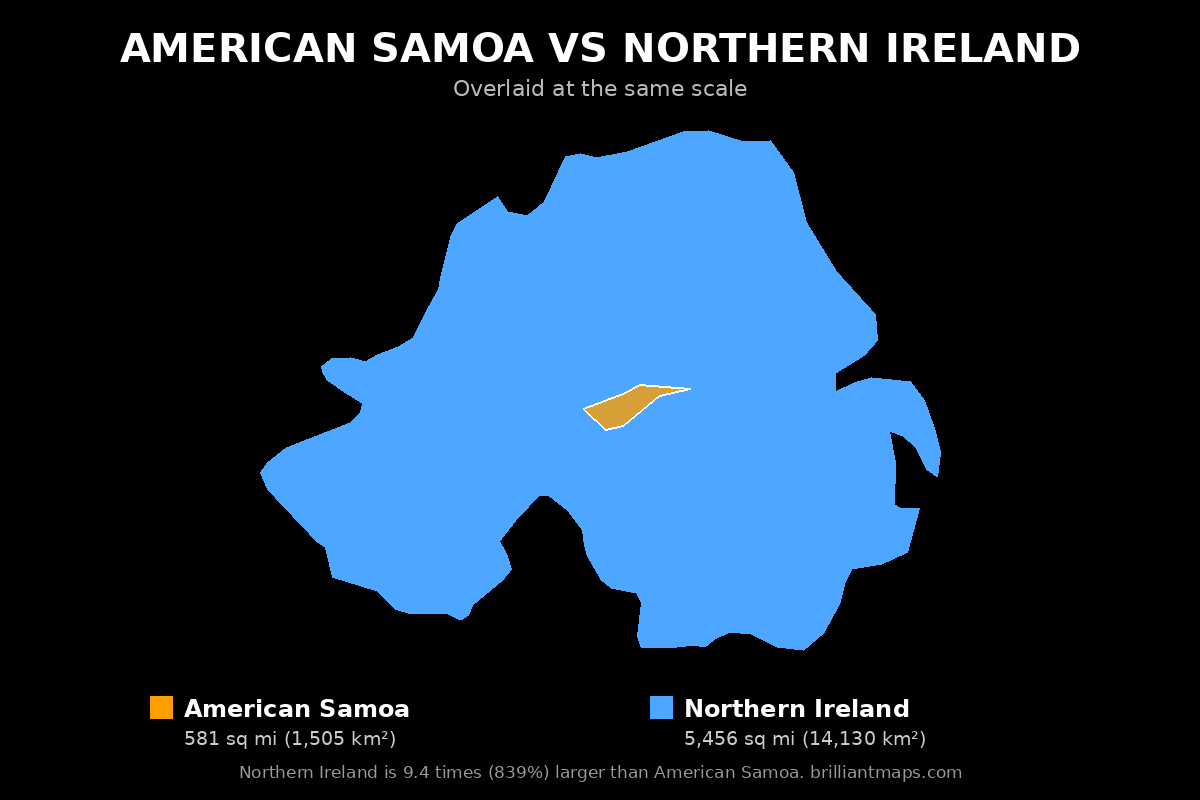 American Samoa vs Northern Ireland Size Comparison Map