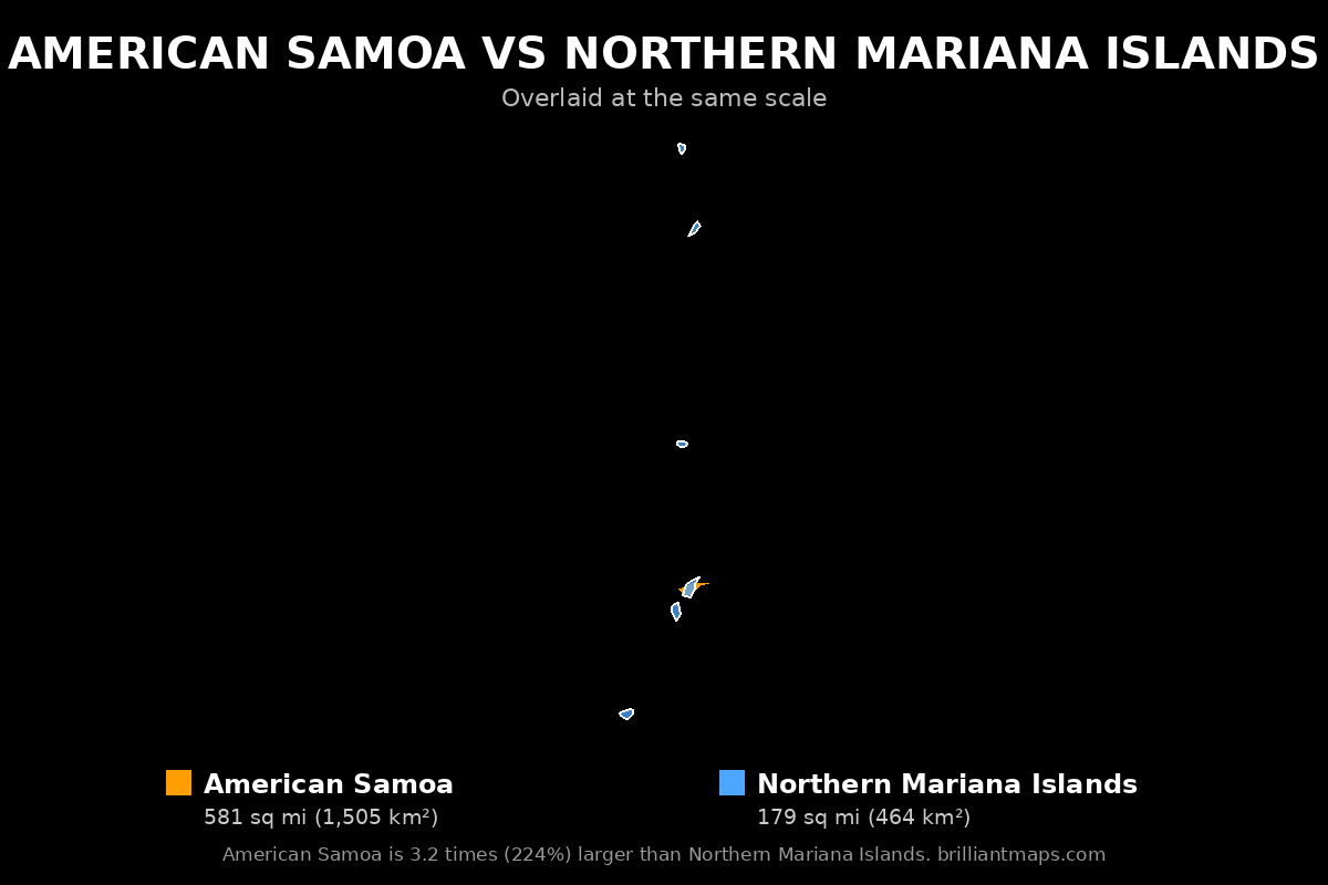 American Samoa vs Northern Mariana Islands Size Comparison Map