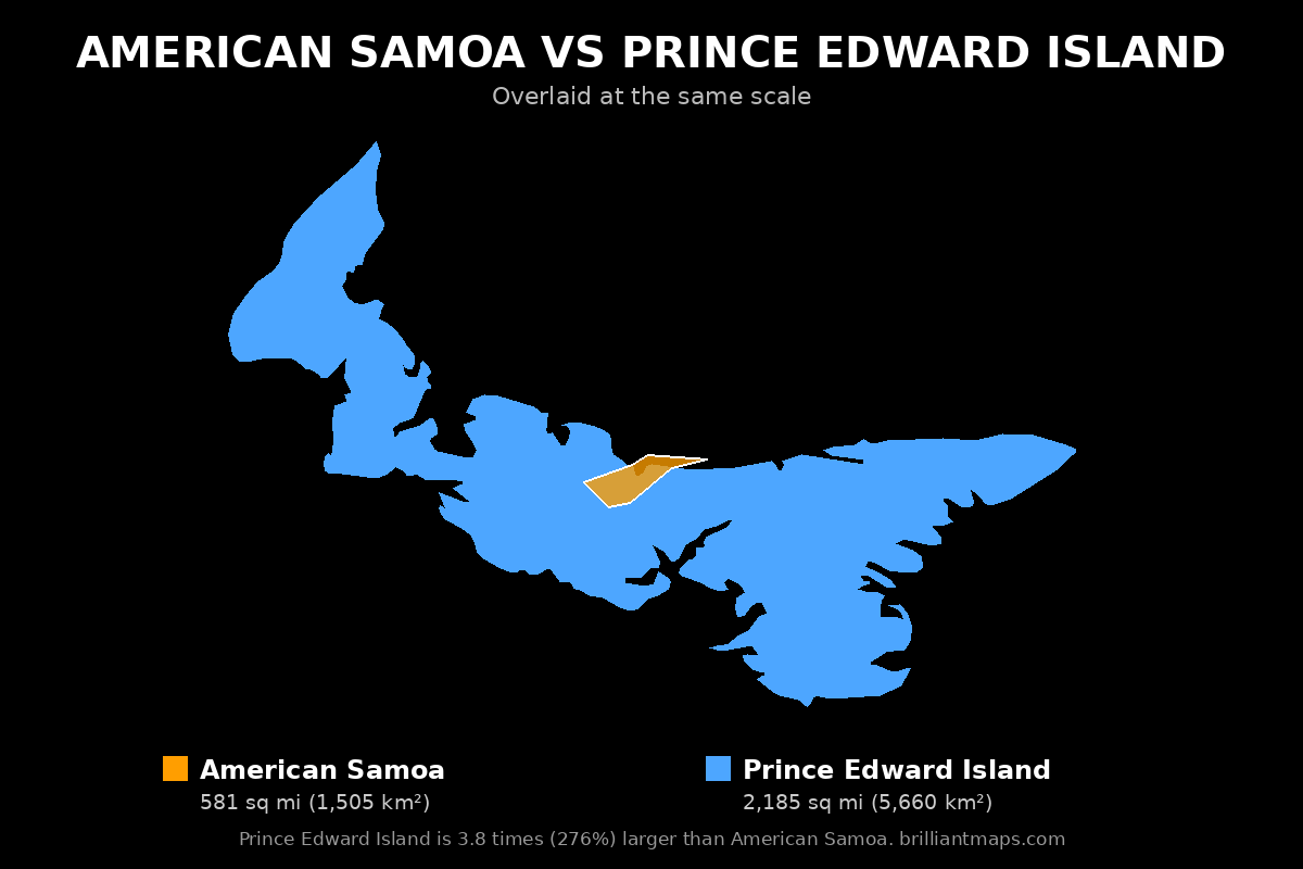 American Samoa vs Prince Edward Island Size Comparison Map