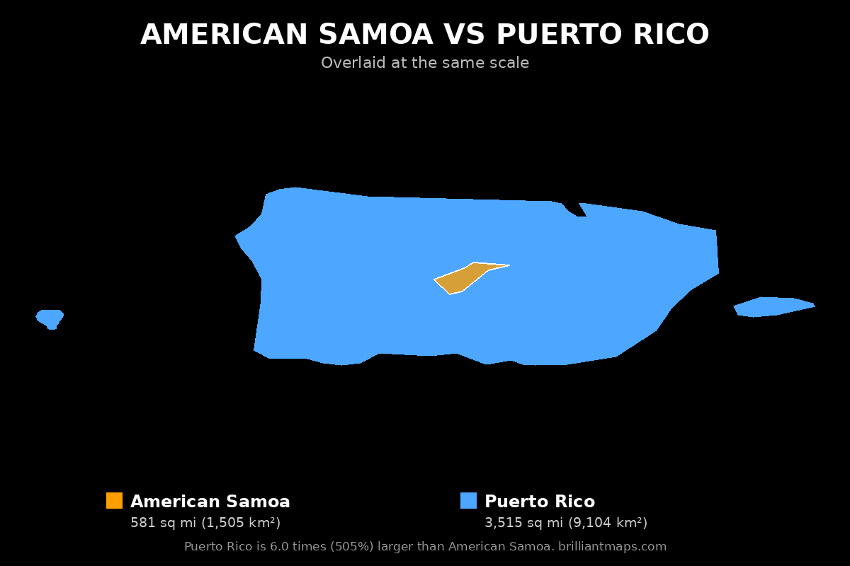 American Samoa vs Puerto Rico Size Comparison Map