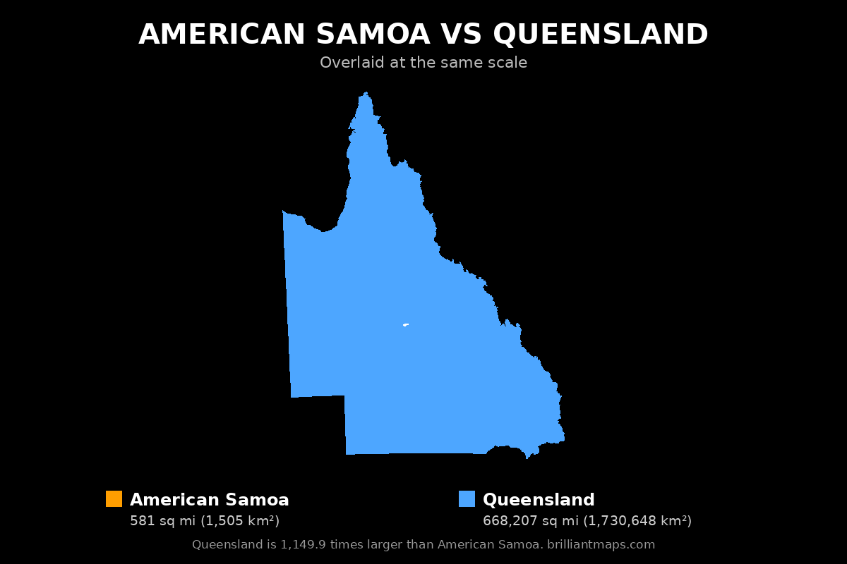 American Samoa vs Queensland Size Comparison Map