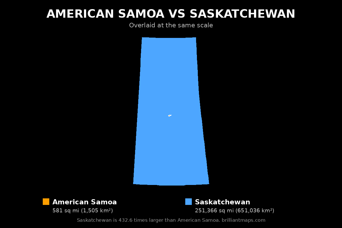 American Samoa vs Saskatchewan Size Comparison Map