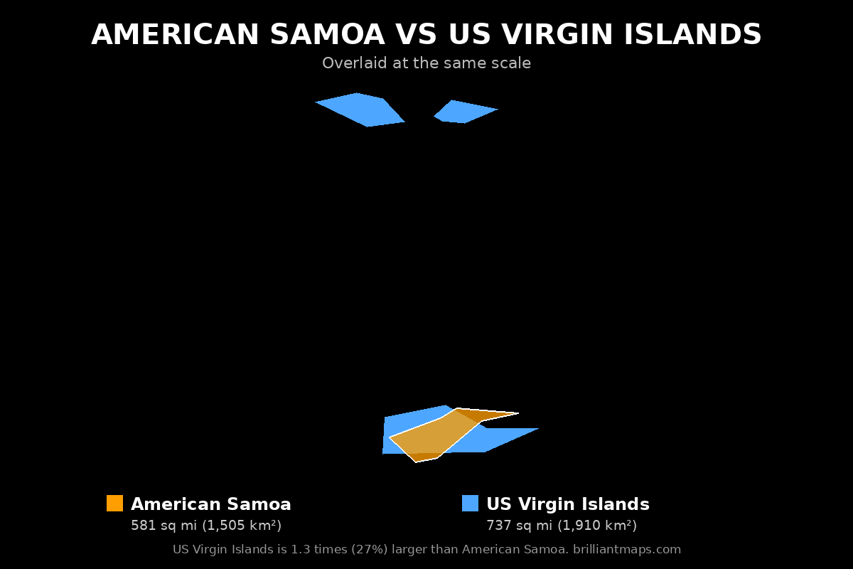 American Samoa vs US Virgin Islands Size Comparison Map