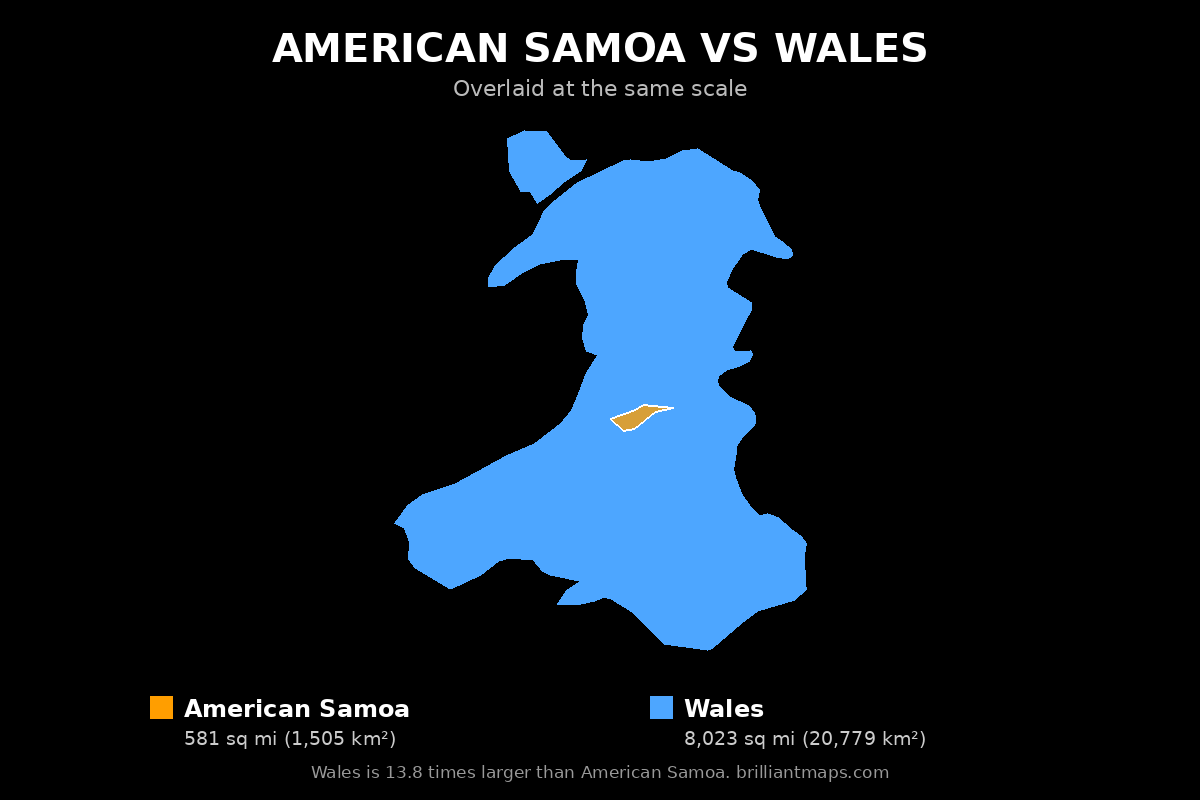 American Samoa vs Wales Size Comparison Map