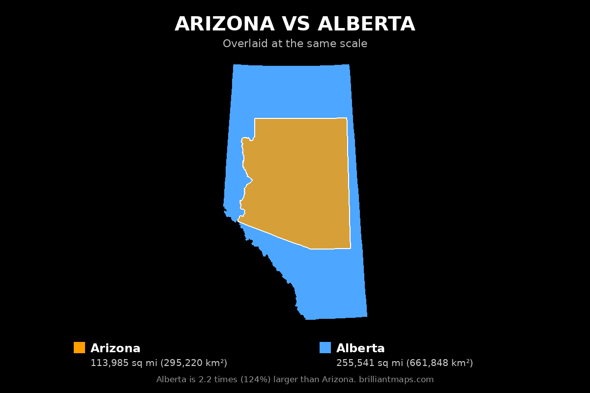 Arizona vs Alberta Size Comparison Map