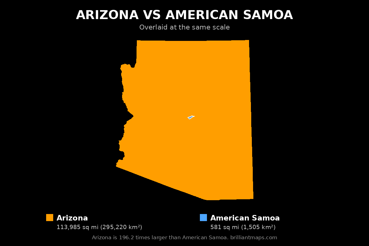 Arizona vs American Samoa Size Comparison Map
