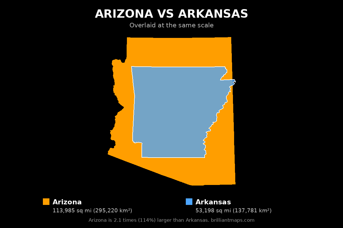 Arizona vs Arkansas Size Comparison Map