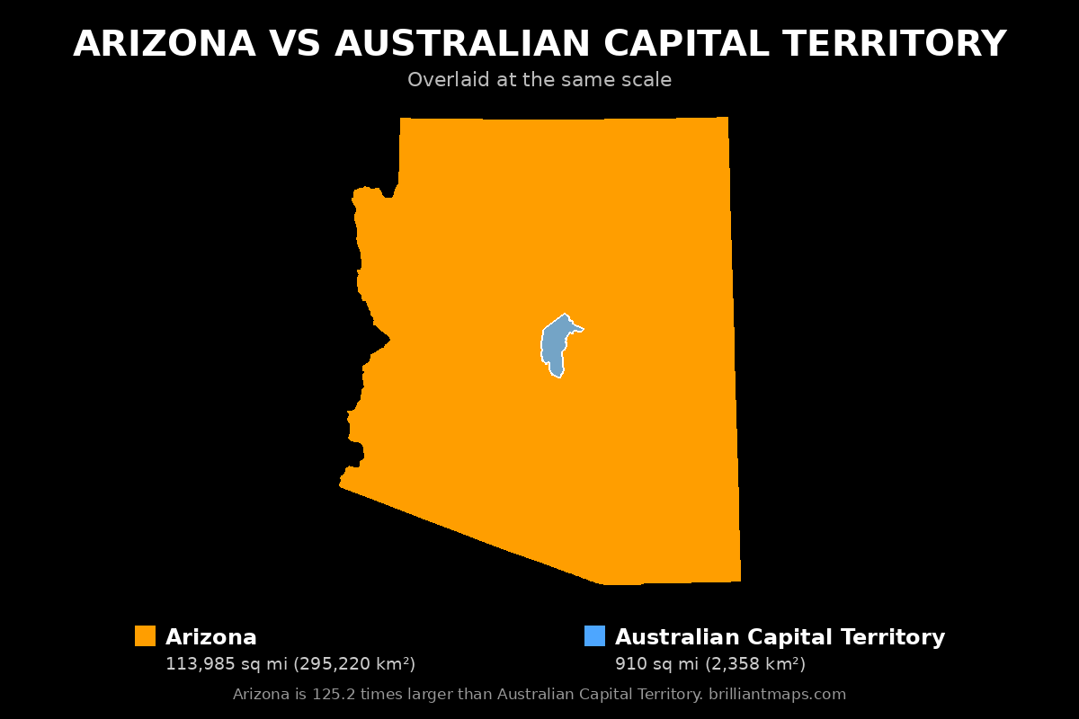 Arizona vs Australian Capital Territory Size Comparison Map