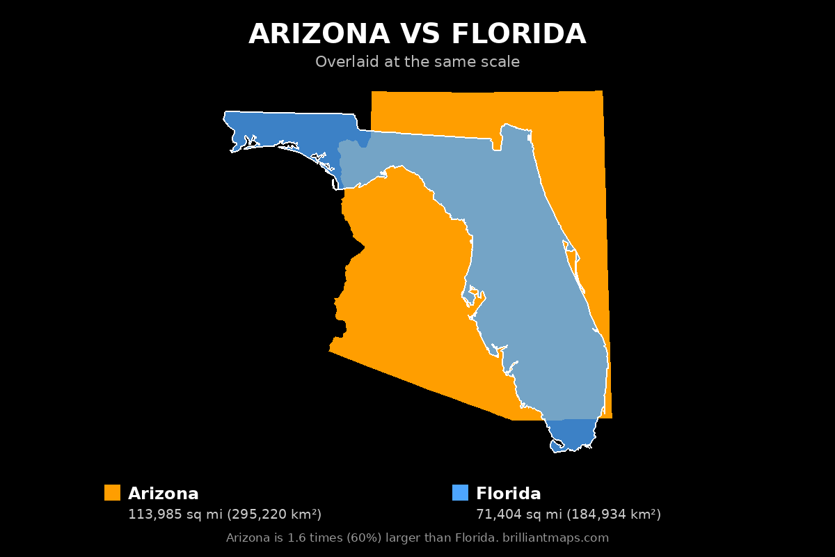 Arizona vs Florida Size Comparison Map