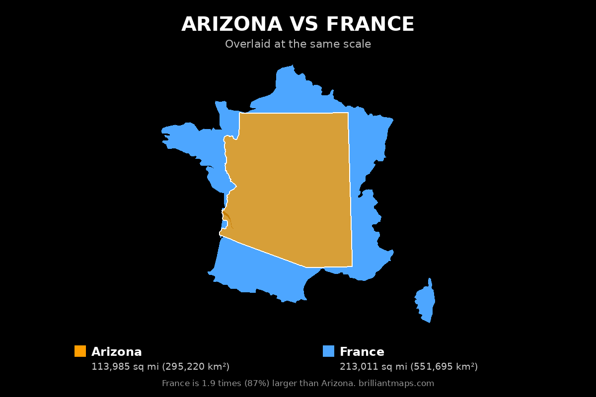 Arizona vs France Size Comparison Map