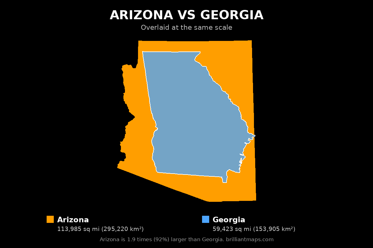 Arizona vs Georgia Size Comparison Map