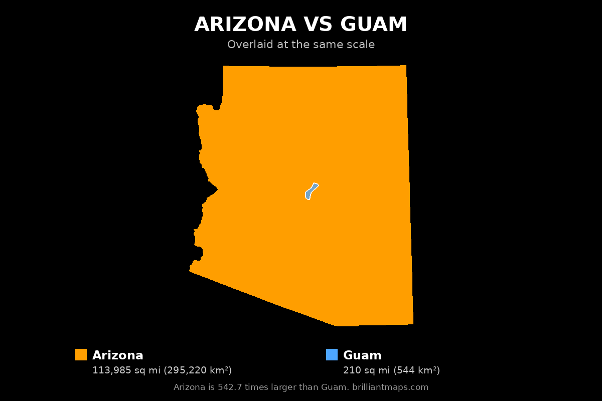 Arizona vs Guam Size Comparison Map