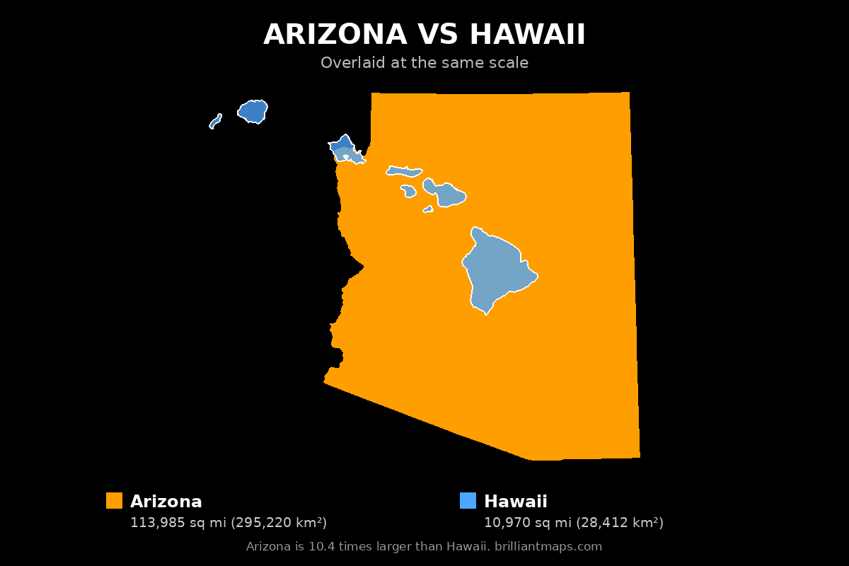 Arizona vs Hawaii Size Comparison Map