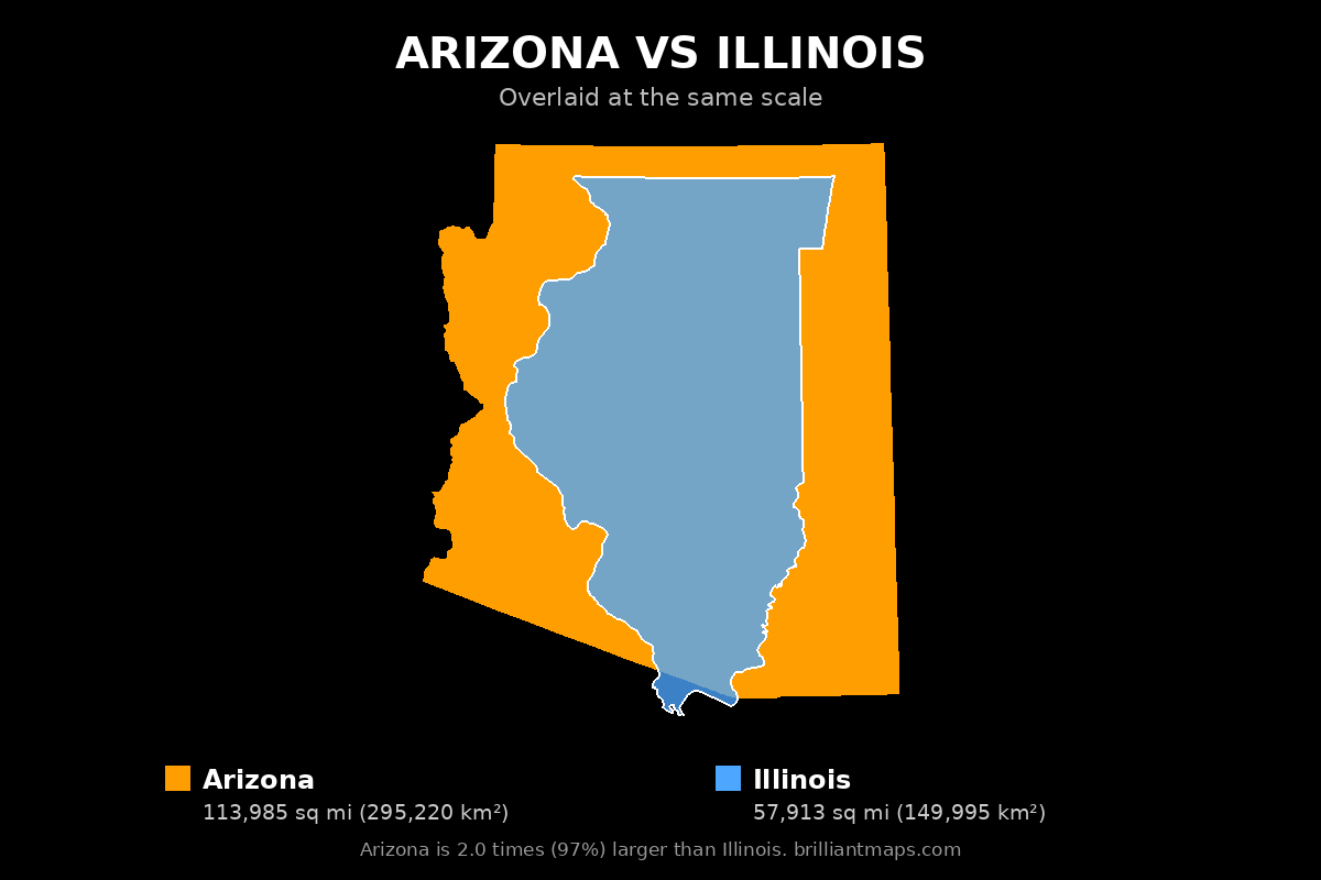 Arizona vs Illinois Size Comparison Map